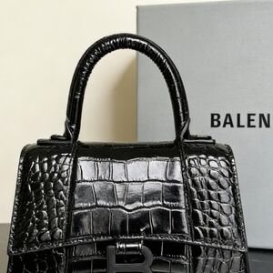 Balenciaga Hourglass XS Black Crocodile Embossed Handbag